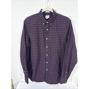 J. Crew Button Down Shirt Men's Cotton Plaid Med Navy Red L/S Med E2